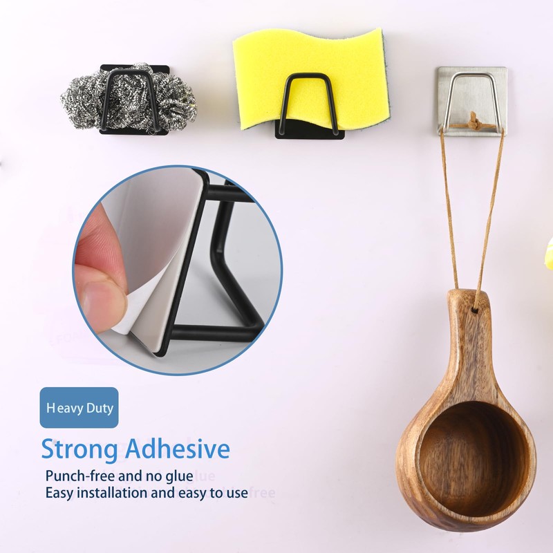 Luckyiren Adhesive Sponge Holder for Kitchen Sink, SUS304 Stainless Steel