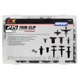 Performance Tool W5242 215pc Chrysler Trim Clips | Trim Clips for Doors, Bumpers, Paneling & More | Most Popular Sizes for Chrysler | Includes Case & Picture Insert for Quick Part Identification