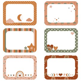 Nezyo 144 Pieces Boho Name Tag Stickers for Students Rainbow Adhesive Name Stickers Tag Desk Labels in 6 Designs for Classroom School Office, 3.5 x 2.5 Inches(Classic Style)