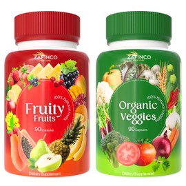 ZAFINCO Fruit and Veggies Supplement with 50 Different Fruits & Vegetables - Fruits and Vegetables Supplements with 90 Fruit Capsules, 90 Veggie Capsules, Whole Food Nutritional Supplement in One Pack
