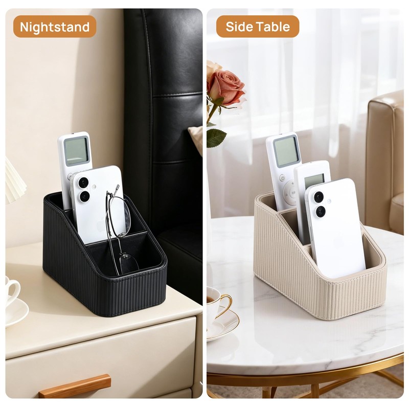 JLAMBOM Remote Control Holder, PU Leather Nightstand Organizer Bedside Caddy