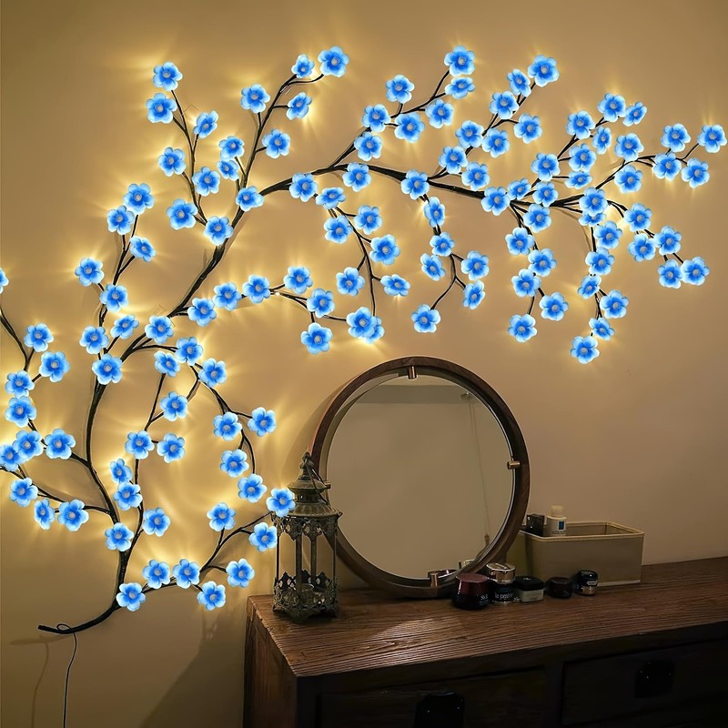 Blue Cherry Blossom LED Lights for Bedroom Decor, BomKra Cherry