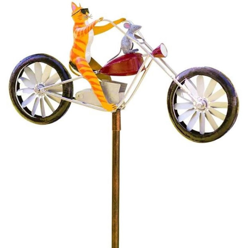 Metal Windmill Handmade Bike Frog Cat Bunny Mantis Sculpture for