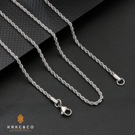 KRKC & CO French Rope Chain, Eggs Chain, 0.1 inch (2/2.5/4/6 mm) Wide Mens Chain Necklace Stainless Steel Gold Plated Necklace Chain Only Hawaiian Jewelry Simple Unisex Accessories, Stainless Steel,