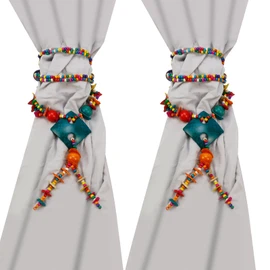 HEVSTIL Curtain Tiebacks, 2 Pack Colorful Coconut Shell Curtain Drapery Holdbacks, Boho Curtain Ties for Home Office Decorative,Blue