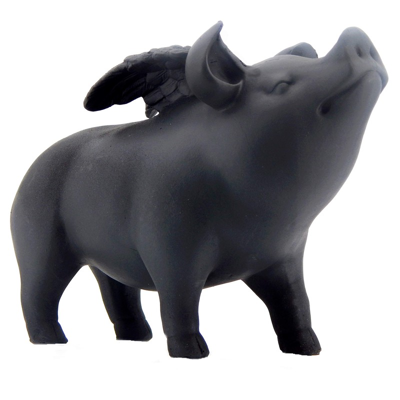 Bellaa 26096 Whimsical Flying Pig Statue Angel Hog Heaven Farmhouse