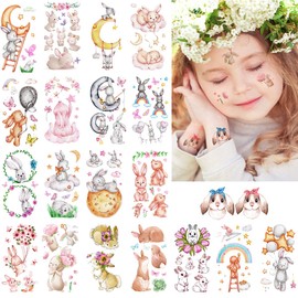 VIWIEU 20 Pack Small Kids Bunny Tattoos Temporary Rabbit Stickers for Girls and Boys Birthday Party Favors, Waterproof Easter Basket Goodie Bag Fillers Decorations Christmas Stocking Stuffers