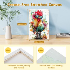 Bowetile Rooster Paint by Numbers Adult Kit Beginner, Adults Paint by Number Kits on Canvas with Frame, Chicken Peinture a Numero Adulte, DIY Acrylic Oil Painting Art Craft Kits Home Decor, 8x12in