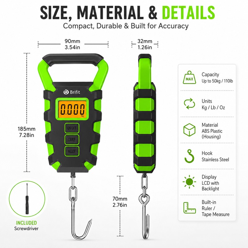 50kg Digital Fishing Scale with Ruler – Portable LCD Hanging