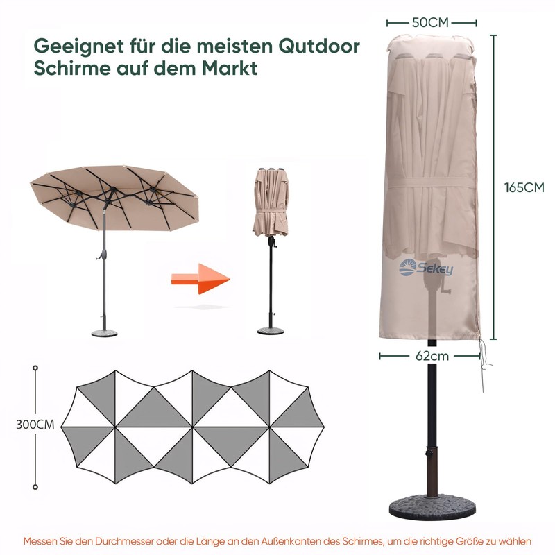 Sekey Protective Cover for Double Parasol, 100% Polyester, Taupe