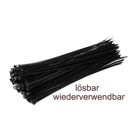 Pack of 10 Cable Ties Resealable 300 mm x 7.6 mm Black Removable Reusable Nylon Reusable UV Stable