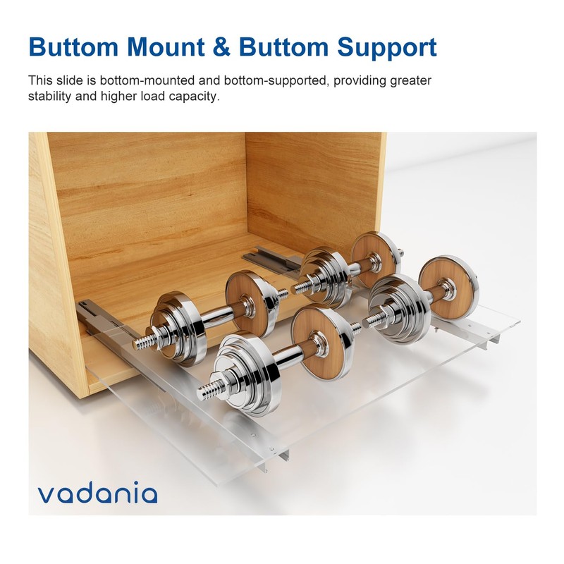 VADANIA 10" Undermount Drawer Slide, Soft Close, Bottom Mounted &