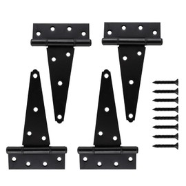 6 Inch T-Strap Gate Hinges, Heavy Duty Gate Hinges,Shed Door Hinges,Black Hinges,Gate Hinges Heavy Duty for Outdoor Barns Gate,Wooden Fences,with Screws, 4 Pack- HOME MASTER HARDWARE