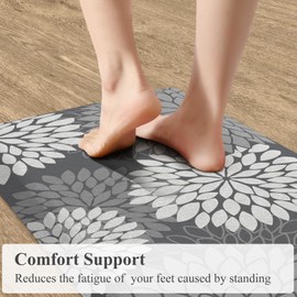 KIMODE Anti Fatigue Cushioned Kitchen Floor Mats,Floral Kitchen Rugs Sets of 2 Non Slip,Waterproof Ergonomic Memory Foam Kitchen Rug Carpet for Laundry Sink Office Home,Grey