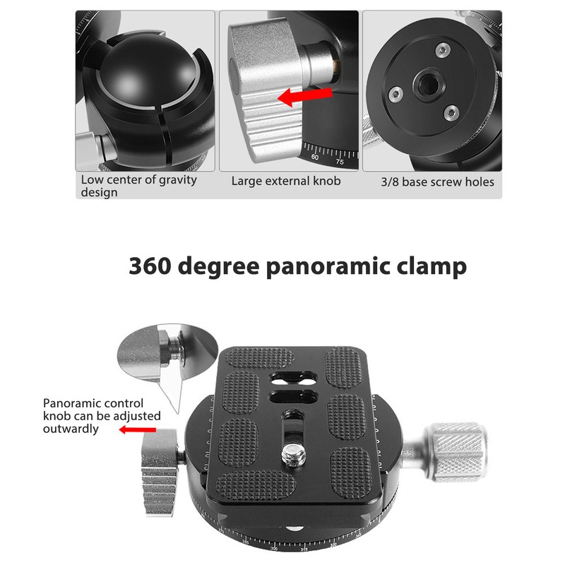 Panoramic Tripod Head Dual Panorama Low Gravity 360 Degree Rotating