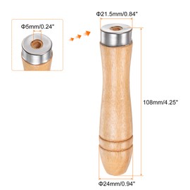 HARFINGTON 3pcs Wooden File Handle 4.25 Inch 5mm Round Hole Ergonomic Handles with Metal Collar for 8" Metal Files