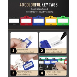 Uniclife 40 Position Key Cabinet with Combination Lock Resettable Black Digital Security Storage Box Steel Key Organizer with Adjustable Racks Colorful Key Tag Labels and Hooks