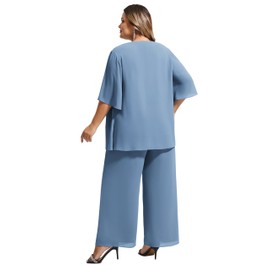 Hanna Nikole 2025 Summer Plus Size 3 Piece Outfits For Women V-neck Short Sleeve Lounge Sets Tracksuit Light Gray Blue 48
