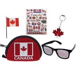 Canada Souvenir Gift Set, Flag, Stickers, Sunglasses, Coin Purse and Maple Leaf Keychain, 5 Pieces
