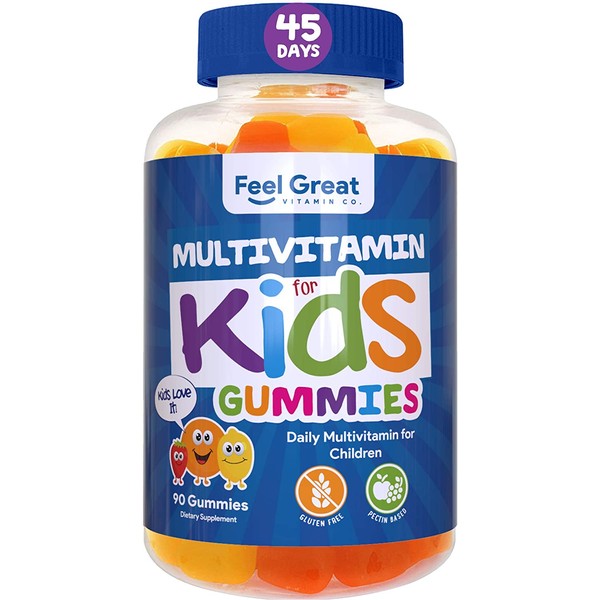 Feel Great Vitamin Co. Multivitamin Gummies for Kids | Daily Chewable Supplement for Children with Vitamins A, Vitamin C, D3, E, B6, B12, Zinc, Iodine | Immune System & Wellness Support* | 90 Ct