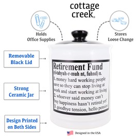 Cottage Creek Jars Retirement Gifts, Retirement Fund Piggy Bank, Candy Jar, Retirement Gifts for Men, Retired Gifts