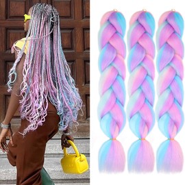 Xtrend 3 Packs 24 Inch Natural Black Jumbo Braiding Hair for Twist Box Bradis Hair Kanekalon Braiding Hair High Temperature Synthetic Braiding Hair for Women(3 Packs, P1#)