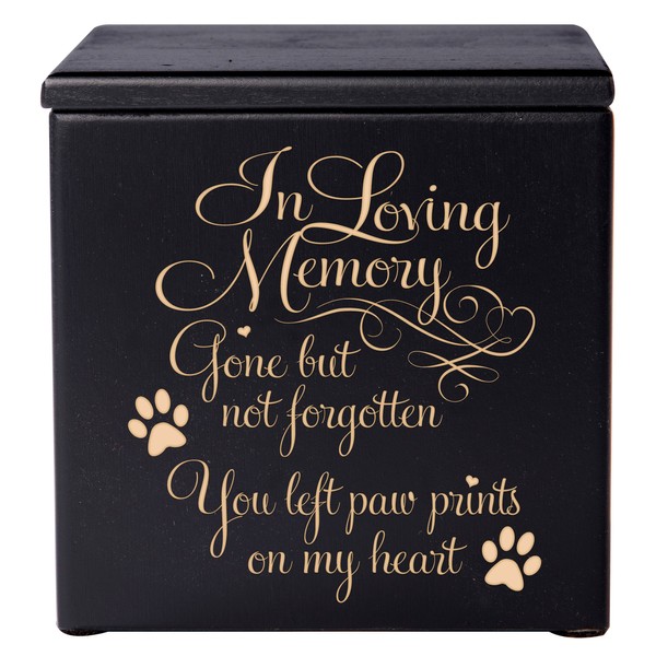 Cremation Urns for Pets SMALL Memorial Keepsake box for Dogs and Cats, Urn for pet ashes In loving Memory Gone but not forgotten you left pawprints on my heart Holds SMALL portion of ashes (Black)
