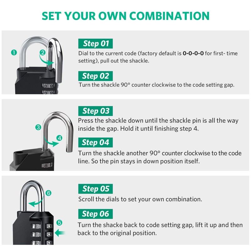 Combination Padlock Heavy Duty Lock - BeskooHome [ 2 Pack]