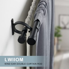 Lwiiom Matte Black Double Blackout Curtain Rods 72 to 144 Inches (6-12 Feet),1-Inches Front and 5/8 Inches Back Adjustable End Cap Double Window Drapery Rod for Drapes and Curtains