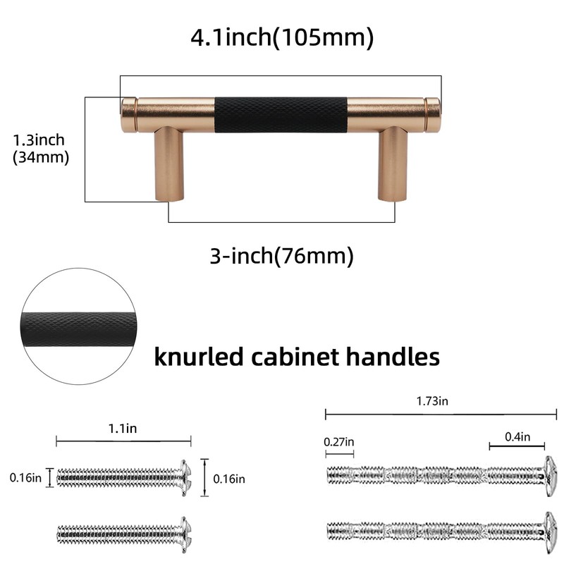 POVEFONK 10 Pack 3 inch(76mm) Black and Champagne Copper Kitchen