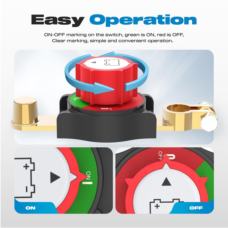 Top Post Battery Disconnect Switch, Malictele On/Off 12-48V Negative Battery