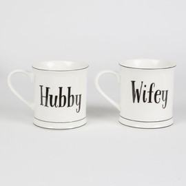 White WIFEY and HUBBY Mugs - SET OF 2 - Great Wedding Present for the Bride and Groom