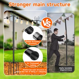 Yuvrwink 4 Pack 9.8 FT Light Poles Stand for Outside Garden,Metal Poles for Hanging Outdoor Light Strings Patio,Wedding,Backyard,Deck,Party