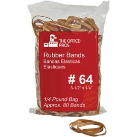 #64 Rubber Bands, All Purpose Rubber Bands, Natural Crepe, Approximately 80 Rubber Bands Per Bag, Rubber Band Measurements: 3-1/2" x 1/4'' - 1/4 Pound Bag