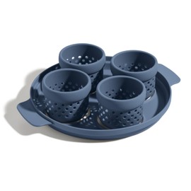 Our Place Silicone Egg Poacher Add-On - Easy-Use Poaching Set | Fail-Proof Water Bath Design | Includes Sturdy Nylon Platter & Perforated Cups | BPA-Free, Dishwasher Safe | Blue Salt