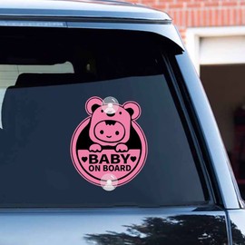 Leniutor Baby On Board Sticker for Cars, Cute Koala PVC Car Suction Cup Kids On Board Safety Warning Sign for Car Rear Side Window (Pink Suction Cup)