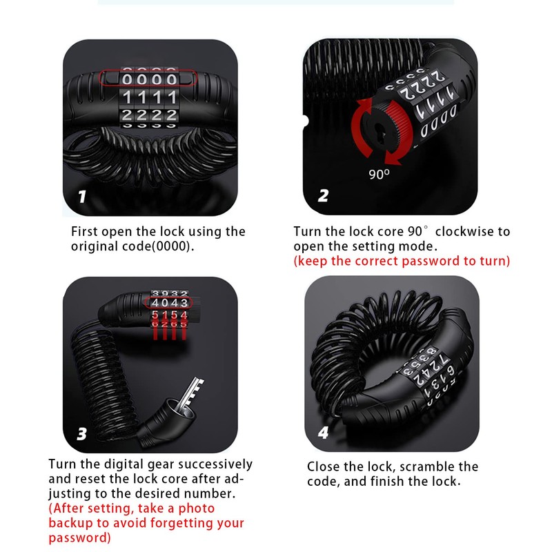 Windance 2pcs Motorcycle Helmet Lock Cable, Password Combination Security Lock,