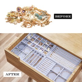 IBURTEN Premium Stackable Jewelry Tray, 4 Layers Jewelry Organizer for Drawer for Earring, Necklace, Rings and Bracelet, Jewelry Organizers and Storage for Women, Jewelry Drawer Organizer Inserts