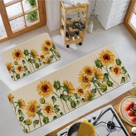 Eikunn Sunflowers Kitchen Rugs and Mat Set of 2, Farmhouse Style Kitchen Mats for Floor,Non-Slip Kitchen Sink Rug Spring Summer Decor Doormat+Runner Rug