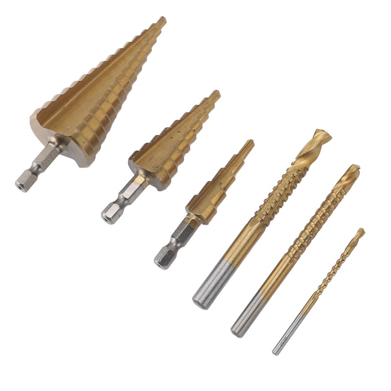 6PCS Step Drill Bit Set Hex Shank Electric Step Drill