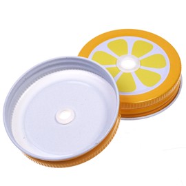 COSMOS 4 Colors Metal Decorative Regular Mouth Mason Jar Lids with Straw Hole, Pack of 8 Pieces