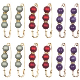 Pearl Safety Pins Brooches for Women Sweater Shawl Pins Pearl Brooch Pins for Women Fashion for Clothing,Cardigan,Collar,Dress,Pants,Skirt,Waist Decor (Red+Grey+Purple-12PCS)