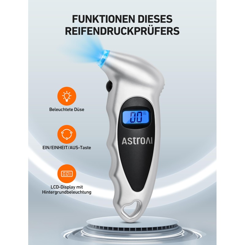 AstroAI Tyre Pressure Tester, Digital Air Pressure Gauge with Large