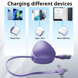 nusnalo Three in One Charging Cable Cord 3 in 1 Retractable Cord，3.6 Feet，Hanging Rope is Convenient to Carry USB Cable Fast Charger Compatible IP/Type-C/Micro USB Devices (Black)