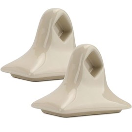 Beige Ceramic Almond Bone Towel Bar Rod Rack Post Holder Brackets Porcelain Tile Set Vintage Glazed Bathroom Accessory Mid Century Modern Retro Towel Holder Porcelain 2 Pcs