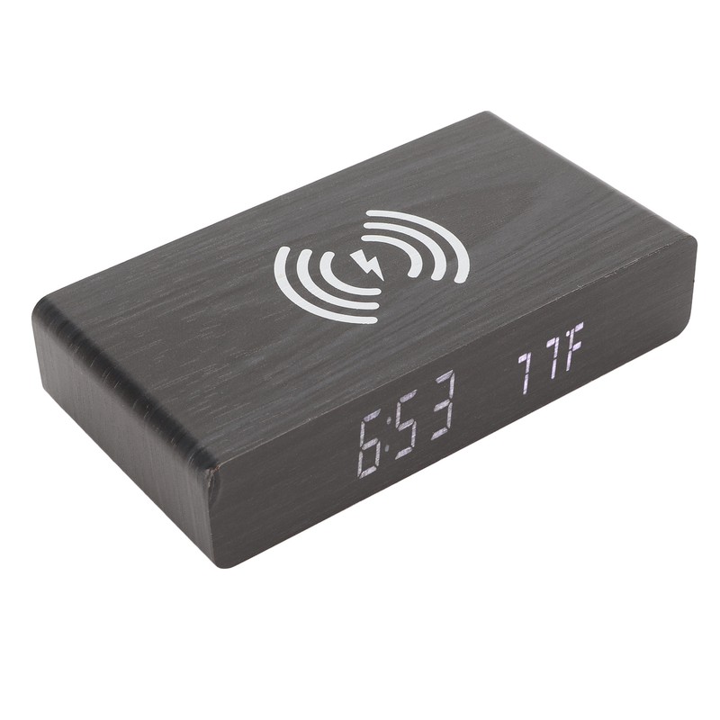 Black Wood Clock Digital Decoration White Light Wooden LED Clock