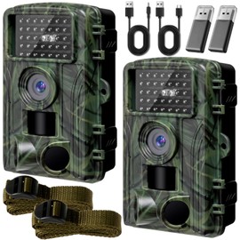 Copkim 2.7k 58MP 2 Pack Trail Camera Hunting Camera with Card Reader Night Vision Motion Activated 0.3s Trigger Time Game Camera for Outdoor Wildlife Animal Scouting Monitoring