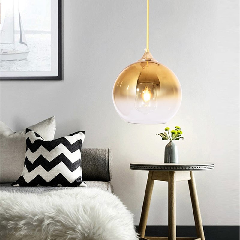 MZSUS Gradient Gold Glass Globe Pendant Light,Spherical Glass Hanging Light