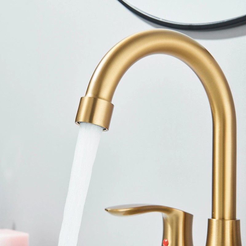SHOWER-HOME Brushed Gold Bathroom Sink Faucet Waterfall 2-Handle Centerset Vanity