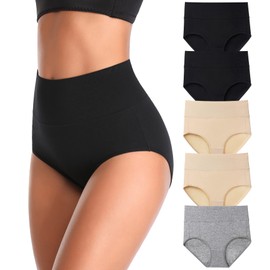 K-CHEONY Women's Underwear, High Waist Cotton Breathable Full Coverage Panties Brief Multipack Regular and Plus Size